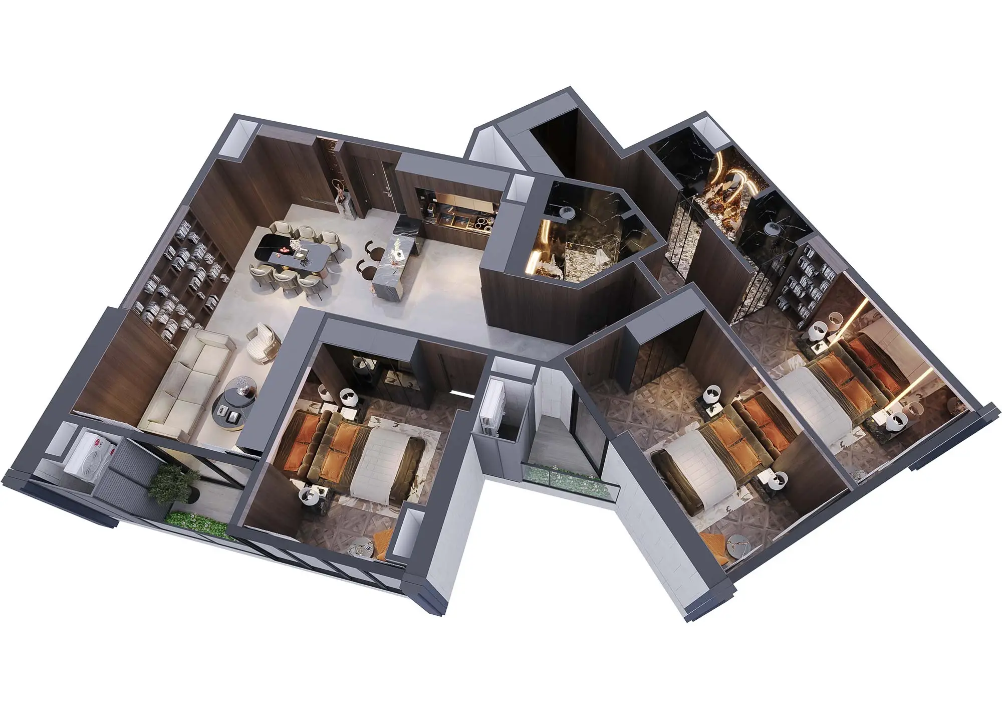 Layout căn hộ 3 ph&ograve;ng ngủ Noble Crystal T&acirc;y Hồ