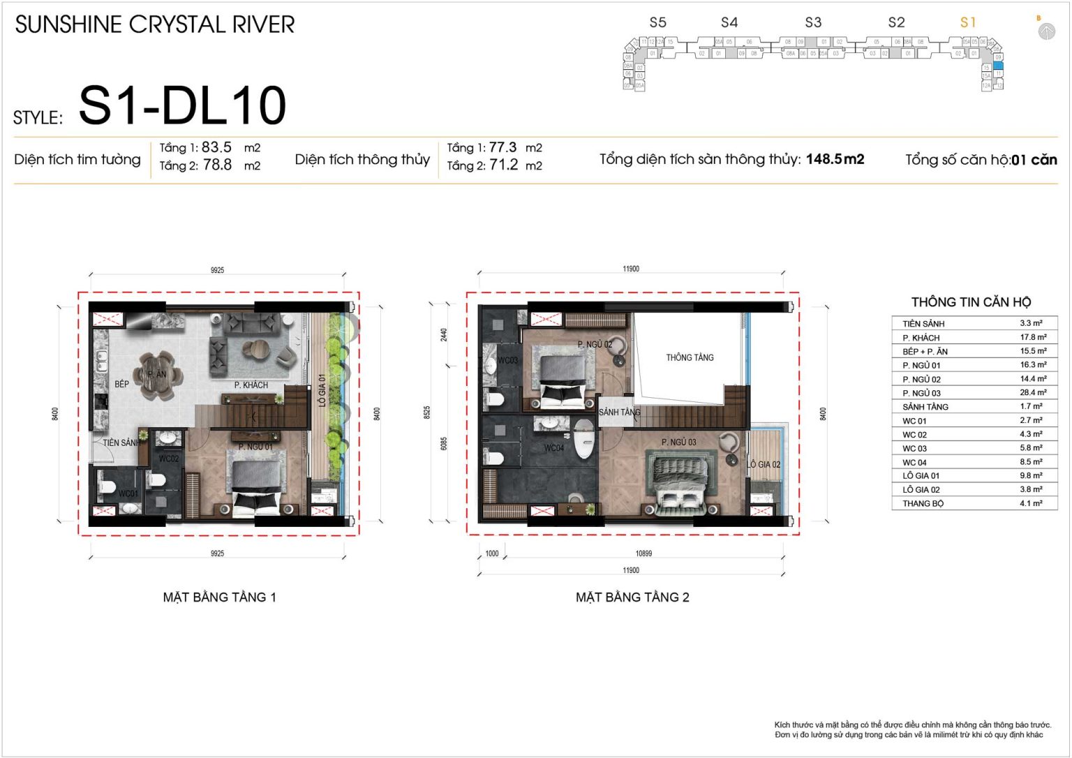 Mặt bằng kỹ thuật 2D Duplex 3PN m&atilde; DL10 tầng 37 - 38 t&ograve;a S1