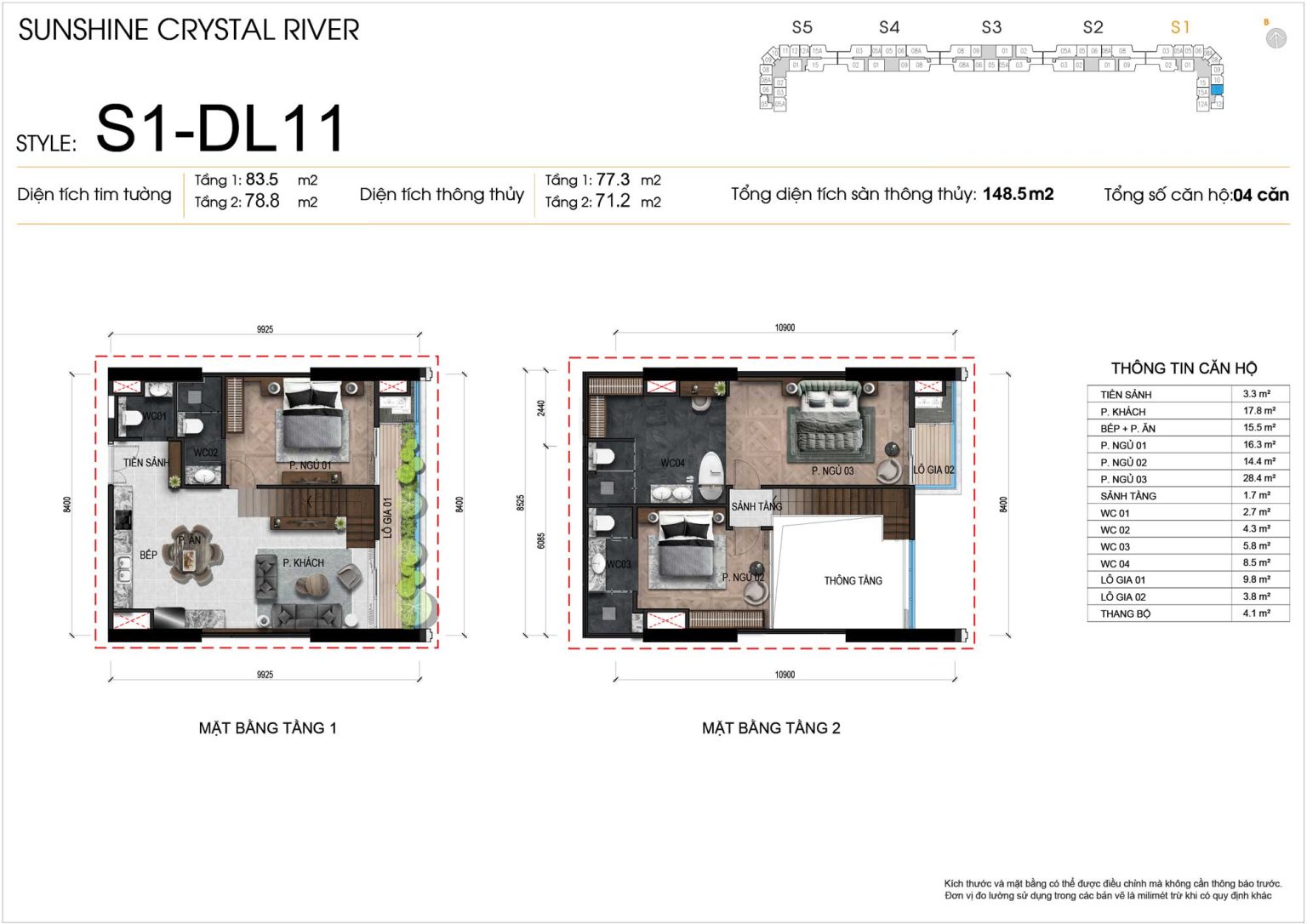 Mặt bằng kỹ thuật 2D Duplex 3PN m&atilde; DL11 tầng 29 - 36 t&ograve;a S1