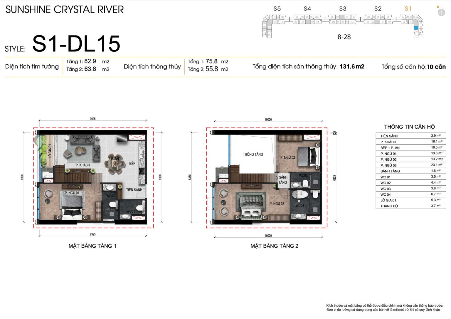 Mặt bằng kỹ thuật 2D Duplex 3PN m&atilde; DL15 t&ograve;a S1