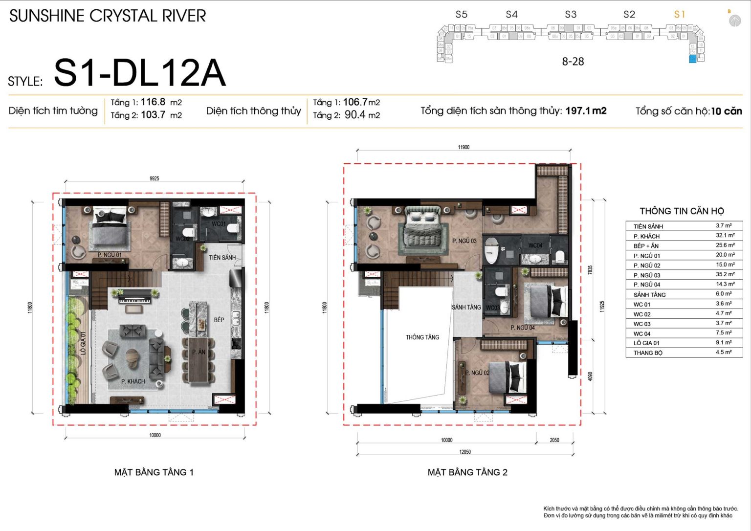 Mặt bằng kỹ thuật 2D Duplex 4PN m&atilde; DL12A t&ograve;a S1