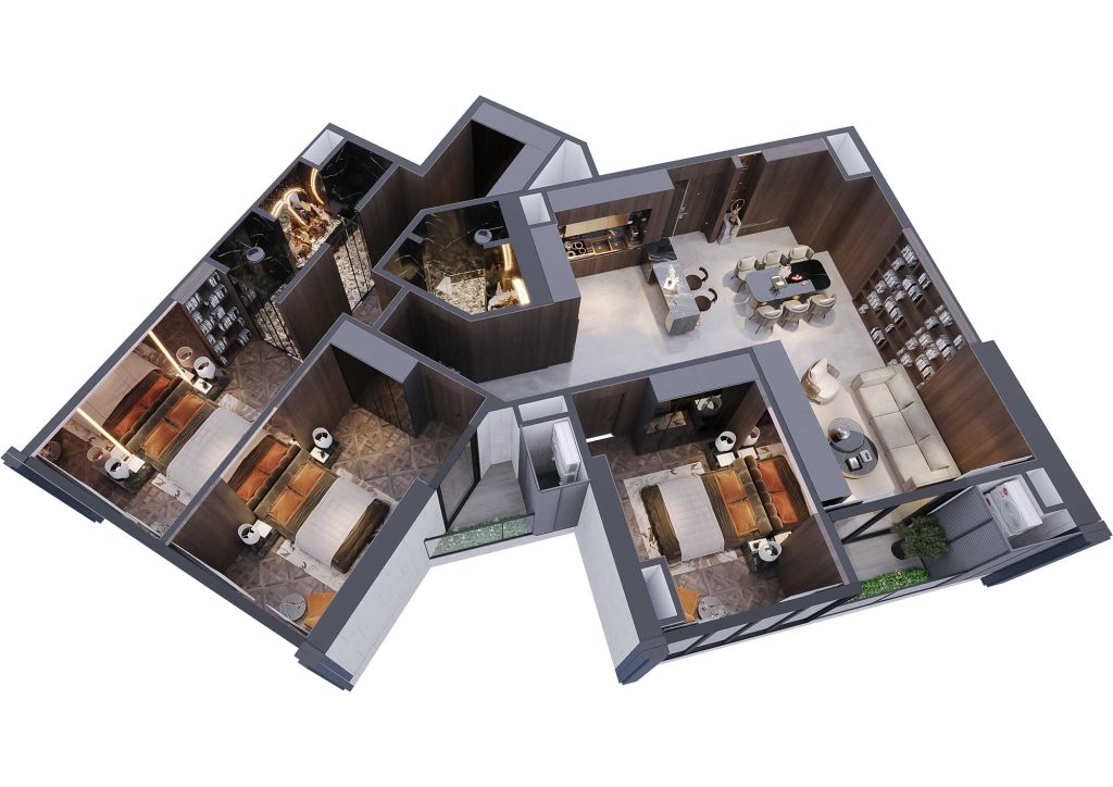 Phối cảnh b&oacute;c m&aacute;i 3D căn hộ 3PN m&atilde; CH06 t&ograve;a S1