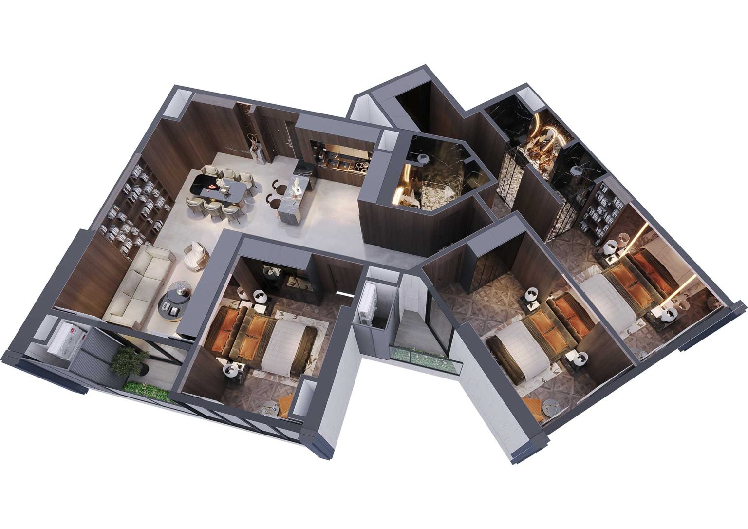 Phối cảnh b&oacute;c m&aacute;i 3D căn hộ 3PN m&atilde; CH09 t&ograve;a S1