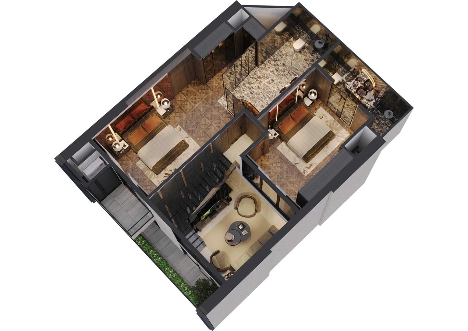 Phối cảnh b&oacute;c m&aacute;i 3D tầng 2 duplex 3PN m&atilde; DL06 tầng 29 - 36 t&ograve;a S1