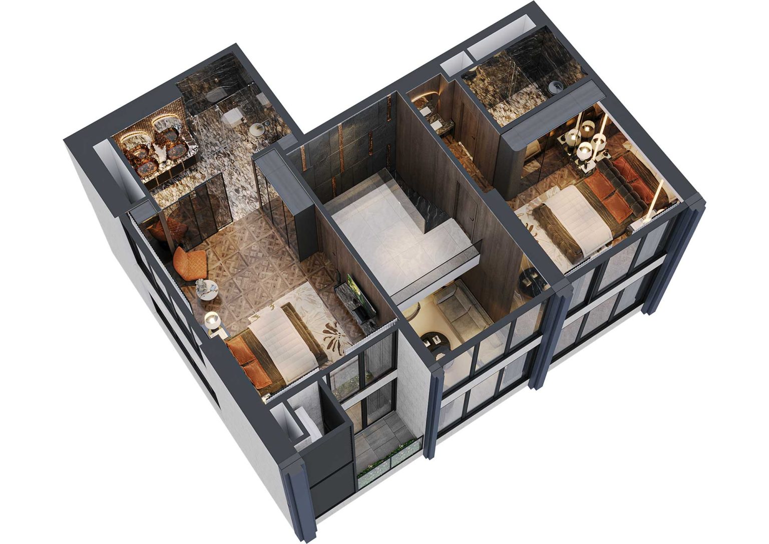 Phối cảnh b&oacute;c m&aacute;i 3D tầng 2 duplex 3PN m&atilde; DL12 tầng 37 - 38 t&ograve;a S1
