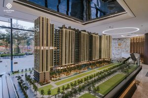 Trang chủ 11 Sa bàn dự án Noble Crystal Tây Hồ tại Sales Gallery thể hiện kiến trúc tháp đôi và cảnh quan nội khu